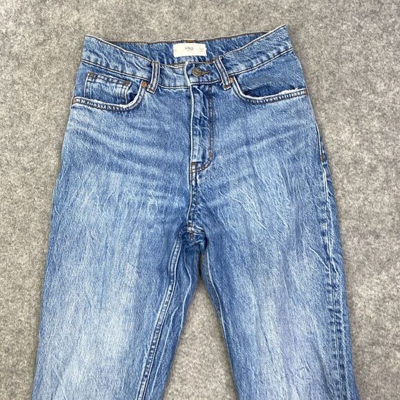 MNG Women Jeans 2 Acid High Rise Distressed Straight Leg Mom Denim - Picture 2 of 9